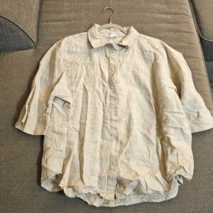 Rare Earth Safari Louise Linen Oatmeal Casual Button Lagenlook Top Size 10